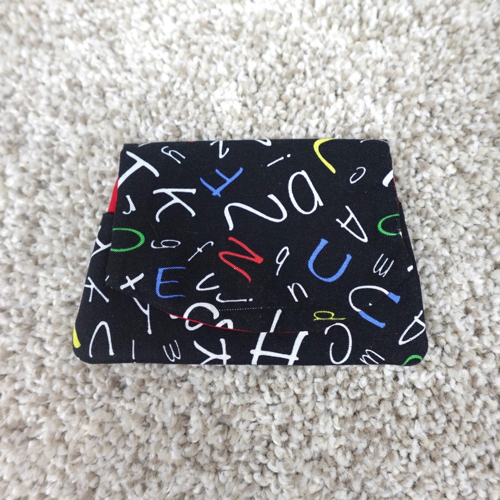 Handmade Fabric Pocket Wallet Alphabet Print Black Red Snap Card Holder Pouch